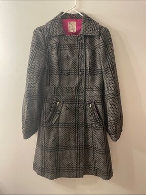 Tulle Black & White Tweed Pea Coat with Pink Lining